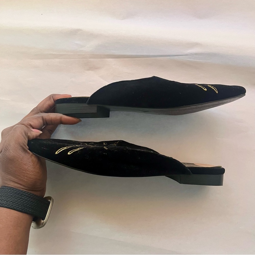 Zara Trafaluc Black Velvet Mules with Gold Spider Embroidery - Picture 6 of 8